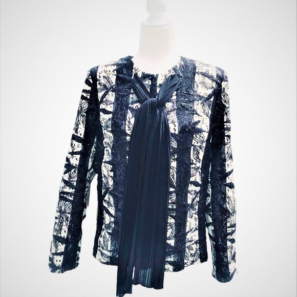 M.MIRANDA Retro Style Sequined Striped Lace Necktie Jacket Sz 18 Made in Turkey - Picture 2 of 6